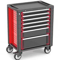 Тележка инструментальная 7-и полочная (красная) с пластиковой защитой корпуса + 2 боковых перфорации, 460х730х930мм (размеры полок: 55х395х530мм-5шт, rf-01666