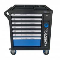 Тележка инструментальная 7-ми полочная (синяя), с дополнительной боковой секцией, 600х790х970 (полки:65х500х395-6шт,200х500х395мм-1шт) f-55299