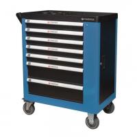 Тележка инструментальная 7-ми полочная (синяя), с дополнительной боковой секцией, 600х840х980 (полки:65х400х530-5шт,140х400х530мм-2шт) f-1141127b(126b)