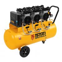 Компрессор безмаслянный малошумный DLS 3300/100, 3300 Вт,3х1100, 100 л, 570 л/мин блок упр// Denzel 58032