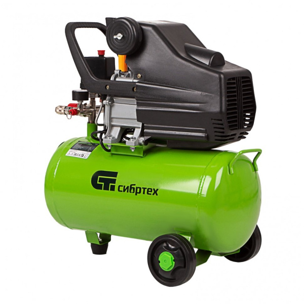 Компрессор воздушный КК-1500/24, 1,5 кВт, 198 л/мин, 24 л, прямой привод, масляный// Сибртех 58037