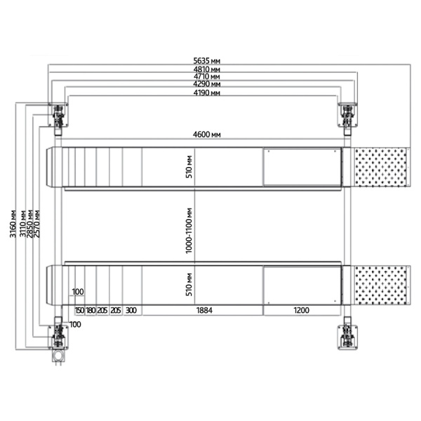 Подъёмник4-х стоечный под сход-развал 4.0т, ПГ4-4.0 пг4-4.0