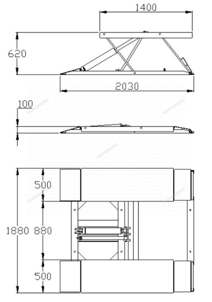 Подъемник ножничный для шиномонтажа и зоны приемки, 2,5 т, 220 В n633-2.5