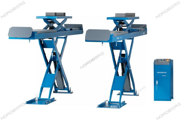 Подъемник ножничный для сход-развала 4,5 т, 380 В, 2 уровня, аварийное опускание, синий n635-4,5b_380