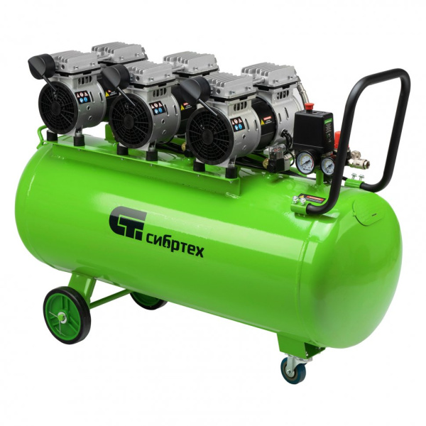 Компрессор безмаслянный малошумный МБ 2250/100, 2250 Вт, 100л, 400 л/мин// Сибртех 58008