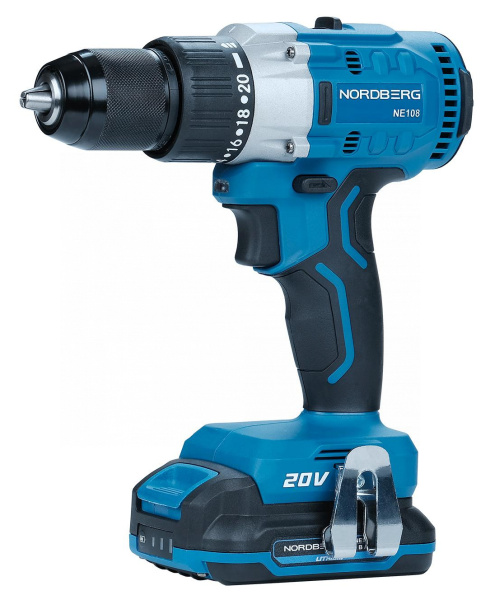 Шуруповерт аккумуляторный макс. Ø сверла 13 мм, 20 В, 80 Нм, с 2 аккумуляторами и зарядным устройством ne108k