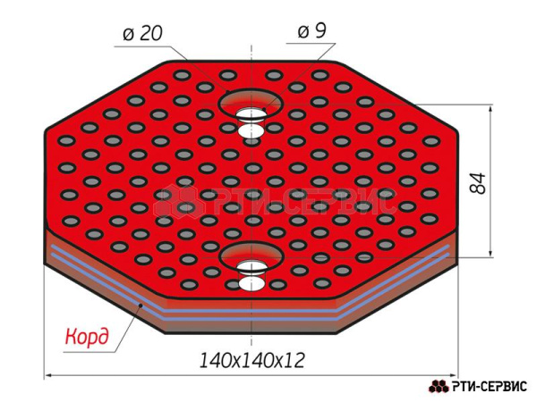 Накладка резиновая восьмигранная для подъемников Т-4, AE&T, Peak, AMGO, Avik, Fagihi, Nordberg. КОРД 1016к