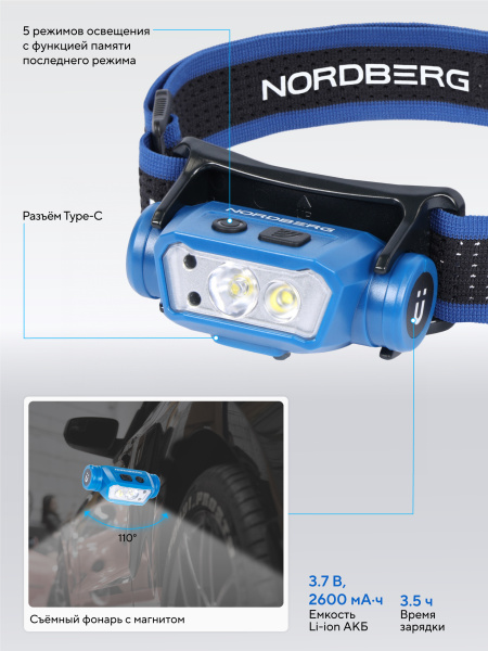 Фонарь светодиодный налобный, аккумуляторный, 3,7 В c датчиком движения 1953