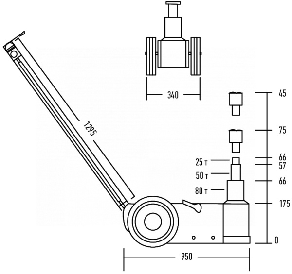 Домкрат подкатной пневмогидравлический, 80 т n803