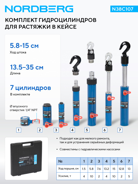 Комплект гидроцилиндров для растяжки, 7 штук n38c107