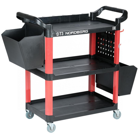 Тележка инструментальная, 3 пластиковые полки, красная t3