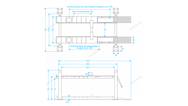 Подъемник четырехстоечный 5.5т, с пневмогидравлической траверсой 2.7т, для сход-развала, 380В, синий 4455jab