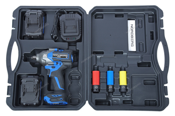 Гайковерт аккумуляторный, 1/2inch (Дюйм), 21 В, 1200 Нм, два аккумулятора 4A и зарядное устройство, в кейсе ne808k