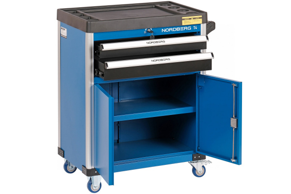 Тележка инструментальная, 2 выдвижных ящика, 2 полки с дверцами t4