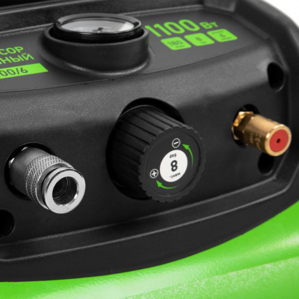 Компрессор воздушный безмаслянный БР 1100/6 1100Вт, ресивер 6 литров, 180 л/мин// Сибртех 58059