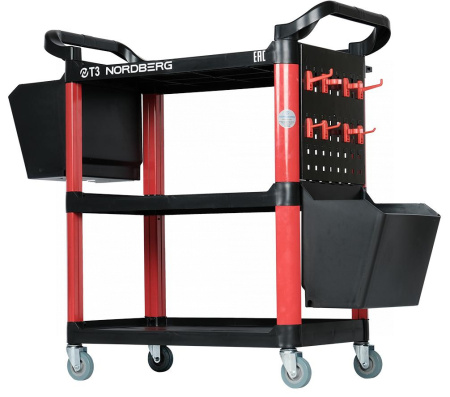 Тележка инструментальная, 3 пластиковые полки, красная t3