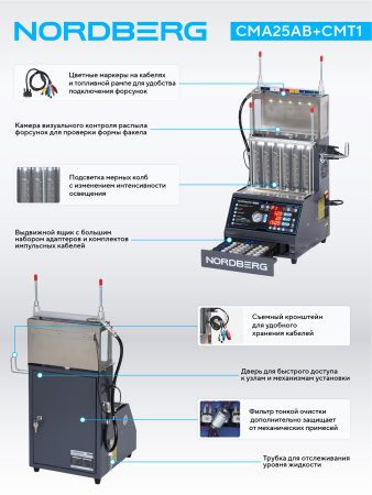 Установка для тестирования и очистки GDI и пьезофорсунок + камера визуального контроля распыла форсунок cma25ab+cmt1