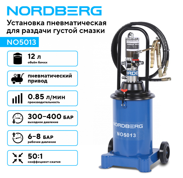 Установка пневматическая для раздачи густой смазки с баком, 12 л no5013