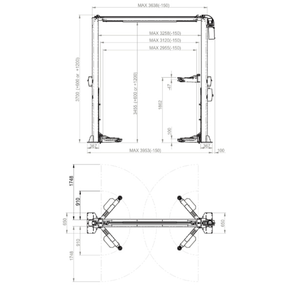 Подъемник двухстоечный электрогидравлический 4,5 т, BRIGHT, BETA 45S 203845