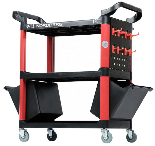 Тележка инструментальная, 3 пластиковые полки, красная t3