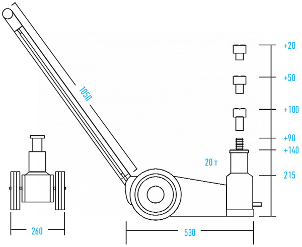 Домкрат подкатной пневмогидравлический, 20 т n201