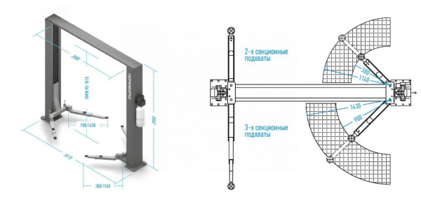 Подъемник с верхней синхронизацией (Double S-стойки), электростопоры, 4,5 т n4123h-4,5t_e_380v
