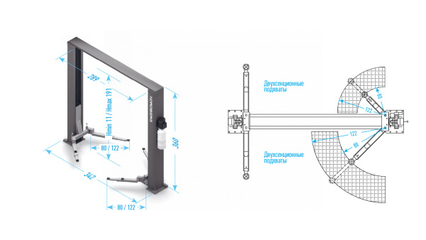 Подъемник двухстоечный 4 т, верхняя синхронизация, H=3,6 м, 380 В, синий n4120h-4b_380