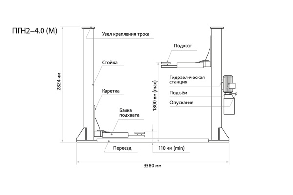 Подъёмник 2-х стоечный 4.0т, ПГН2-4.0(М) 380В пгн2-4.0 (м) 380в