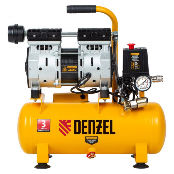 Компрессор DLS650/10 безмаслянный малошумный 650 Вт, 120 л/мин,ресивер 10 л// Denzel 58021