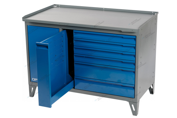Верстак слесарный двухтумбовый, 7 синих ящиков nw217 7012/5005
