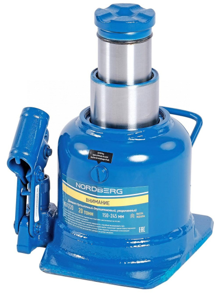 Домкрат бутылочный двухштоковый, укороченный, 20 т n31220