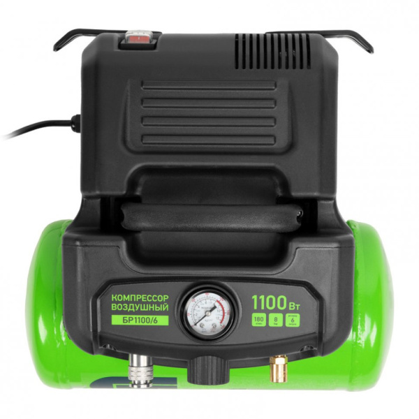 Компрессор воздушный безмаслянный БР 1100/6 1100Вт, ресивер 6 литров, 180 л/мин// Сибртех 58059