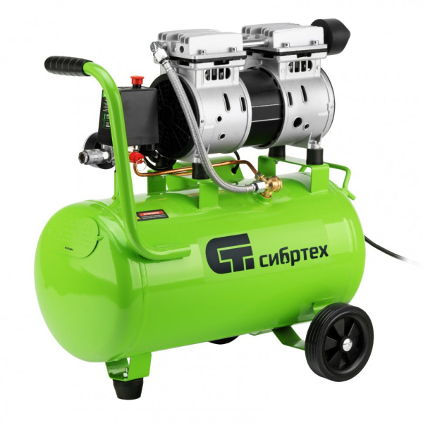 Компрессор безмаслянный малошумный МБ 1100/24,1100 Вт, 24 л, 170 л/мин// Сибртех 58006