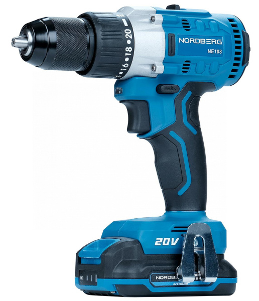 Шуруповерт аккумуляторный макс. Ø сверла 13 мм, 20 В, 80 Нм, с 2 аккумуляторами и зарядным устройством ne108k