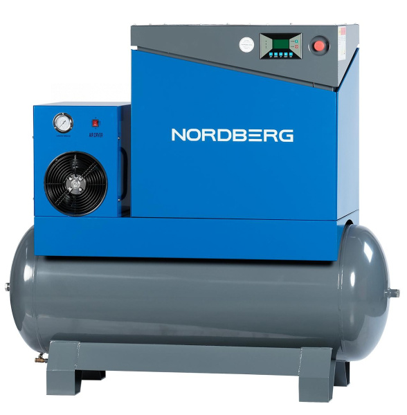 Компрессор винтовой, 7,5 кВт, ресивер 350 л, 10 бар, 900 л/мин, осушитель nca10rd