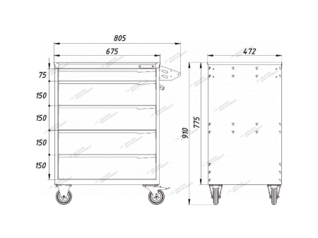 Тележка инструментальная, 5 выдвижных ящиков nt215 7012/7015