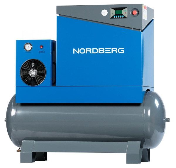 Компрессор винтовой, 7,5 кВт, ресивер 350 л, 10 бар, 900 л/мин, осушитель nca10rd
