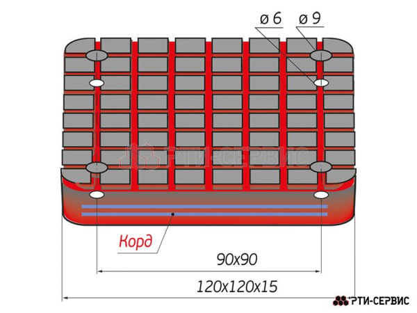 Накладка резиновая для подъемников inch (Дюйм)Trommelberginch (Дюйм). КОРД 1012к