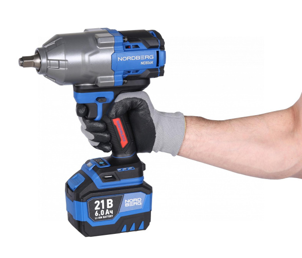 Гайковерт аккумуляторный, 1/2inch (Дюйм), 21 В, 1500 Нм, 2 аккумулятора 6 A и зарядное устройство, в кейсе ne806k-1/2