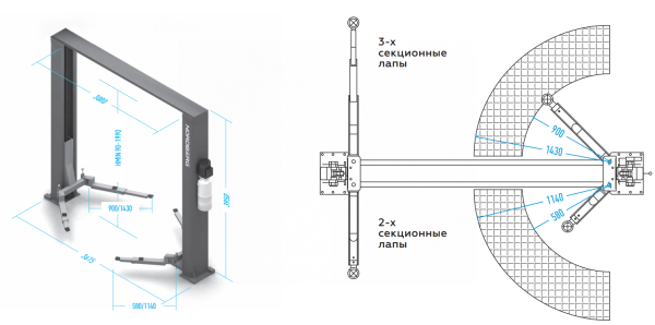 Подъемник с верхней синхронизацией (Double S - стойки), 4,5 т, 380 В n4123h-4,5t_380v