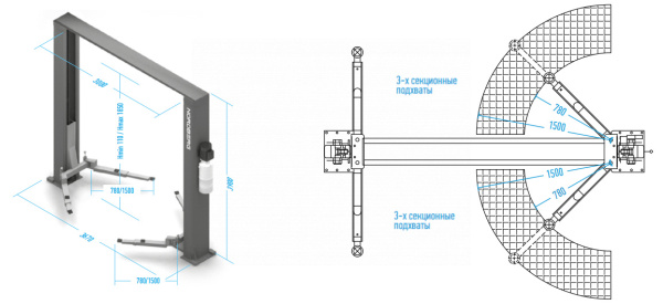 Подъемник двухстоечный 4,5 т, верхняя синхронизация, симметричный, 380 В n4120h-4,5t