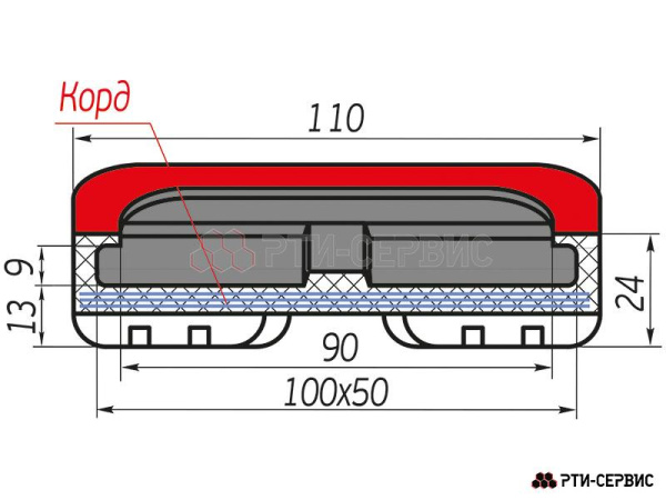 Накладка резиновая для траверсы AC Hydraulik. КОРД 1054к