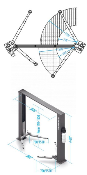 Подъемник двухстоечный с верхней синхронизацией, 4,5 т n4122h-4,5t_380v