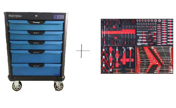 Тележка профессиональная с 5 ящиками+инструмент 157 предметов krw-ttg+set157