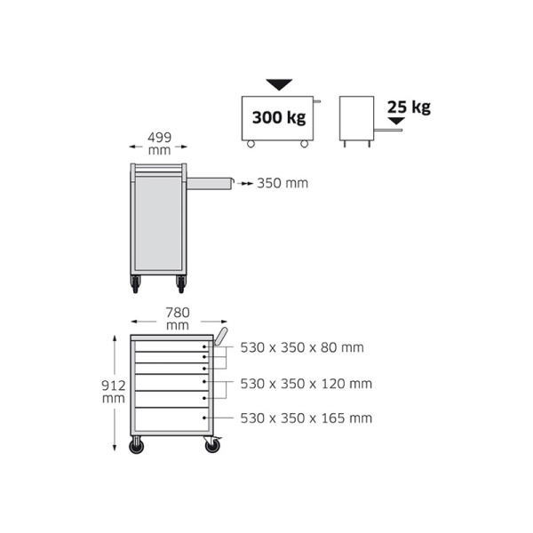 Тележка инструментальная 6 ящиков, STAHLWILLE, 81200000, 90/6A 168017