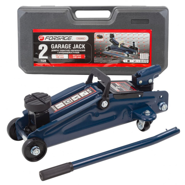 Домкрат подкатной гидравлический 2 т с вращающейся ручкой 180 градусов(h min 140мм, h max 340мм,вес 10 кг) с резиновой накладкой в кейсе f-th22005c кейс