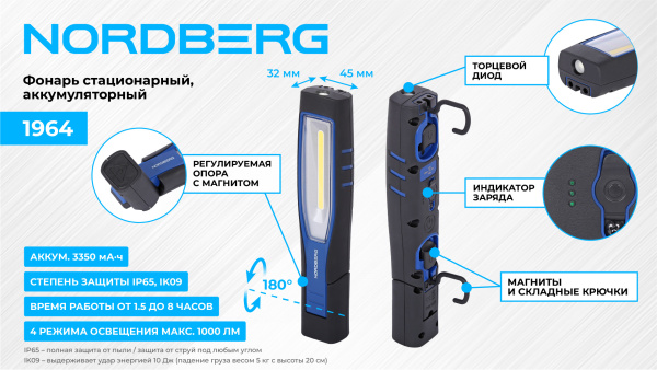 Фонарь светодиодный, аккумуляторный 1964