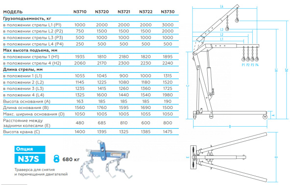 Кран гидравлический складной, 2 т n3722