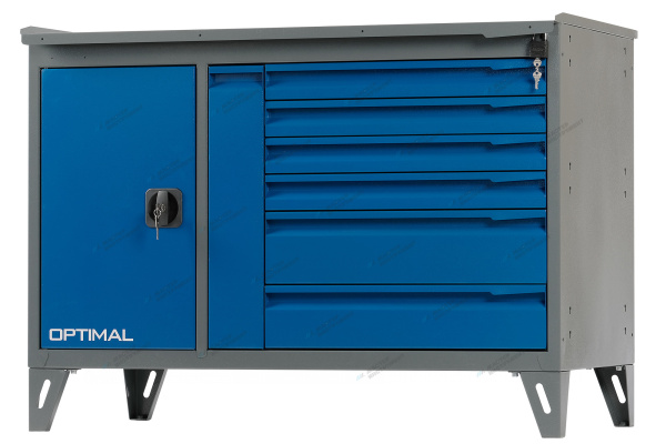 Верстак слесарный двухтумбовый, 7 синих ящиков nw217 7012/5005
