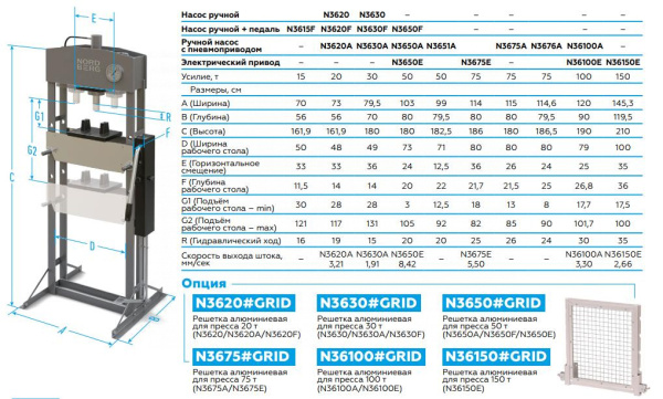 Пресс гидравлический, 50 т, пневмоуправление n3651a